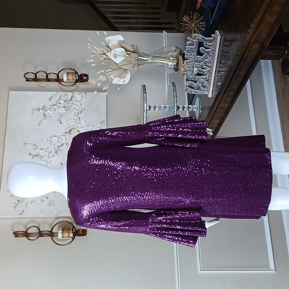NWT Vicent Camuto Women's Purple Cocktail Sheath Dress Flared Sleeves. Size XS - Picture 9 of 17
